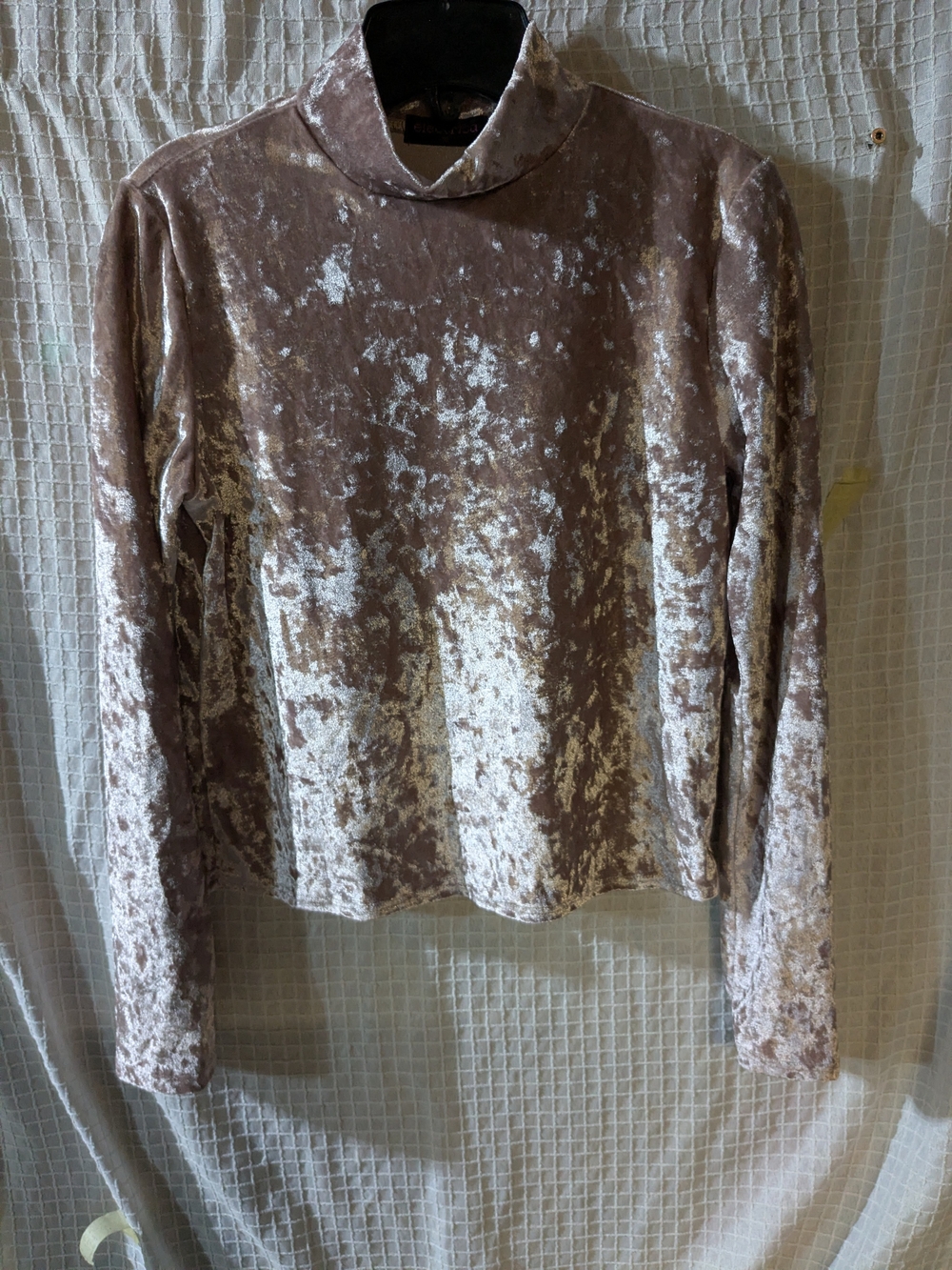 Crushed Velvet Mock Neck Long Sleeve Top - Taupe Blush